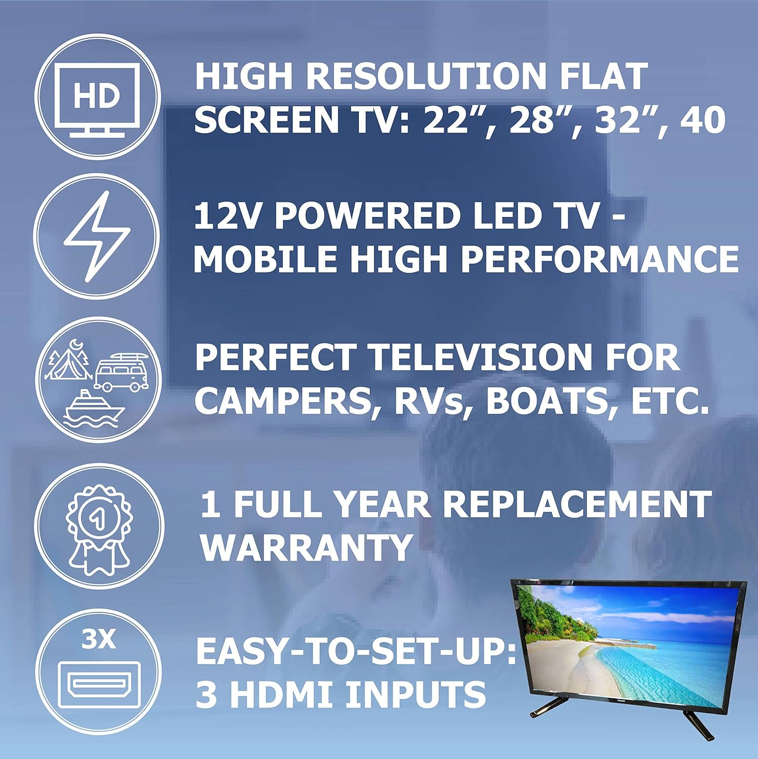 Free Signal TV Transit 32 12 Volt DC Powered LED Flat Screen HDTV for RV Camper and Mobile Use