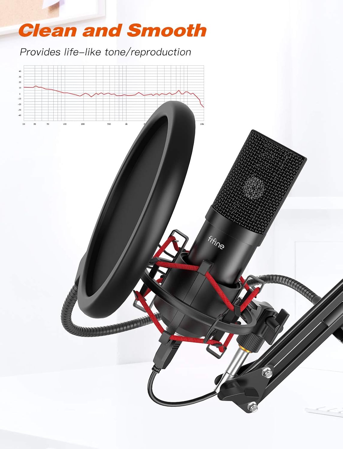 FIFINE USB Gaming Microphone Set with Flexible Boom Arm Stand Pop Filter, Plug and Play with PC Desktop Laptop Computer, Streaming Podcast Mic Kit for Home Studio (T732) Pack of 2