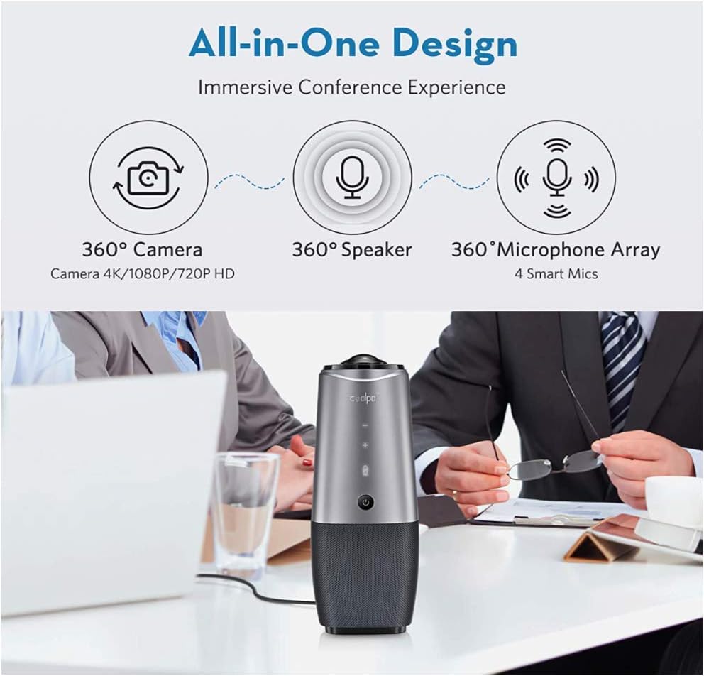 Video Conference Camera-4K Conference Camera with Microphone,360° View Conference Camera,AI-Sensor Facecapture Camera with 4 Microphone, All-in-One Conference Webcam for Zoom Skype Hangout Meeting