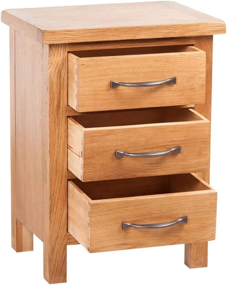 vidaXL Solid Oak Wood Nightstand w/ 3 Drawers Side Storage Table Cabinet Stand