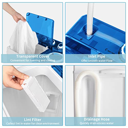 IMSEIGO Twin Tube Mini Washing Machine, Portable Laundry Washer with 26LBS Capacity, 18Lbs washer and 8Lbs Spiner Built-in Drain pump/Semi-automatic for Apartments, RVs and Dorms
