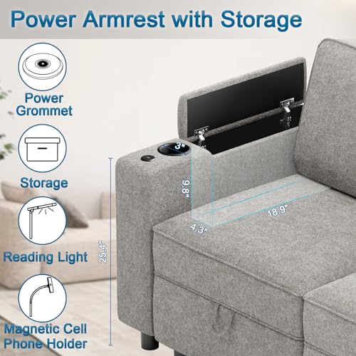 Multifunctional Sleep Sofa Bed,Modular Sectional Sofa, Couches for Living Room with Storage, Armrest with Power Grommet and Cup Holder, Wireless Charging Stand & LED Light Included