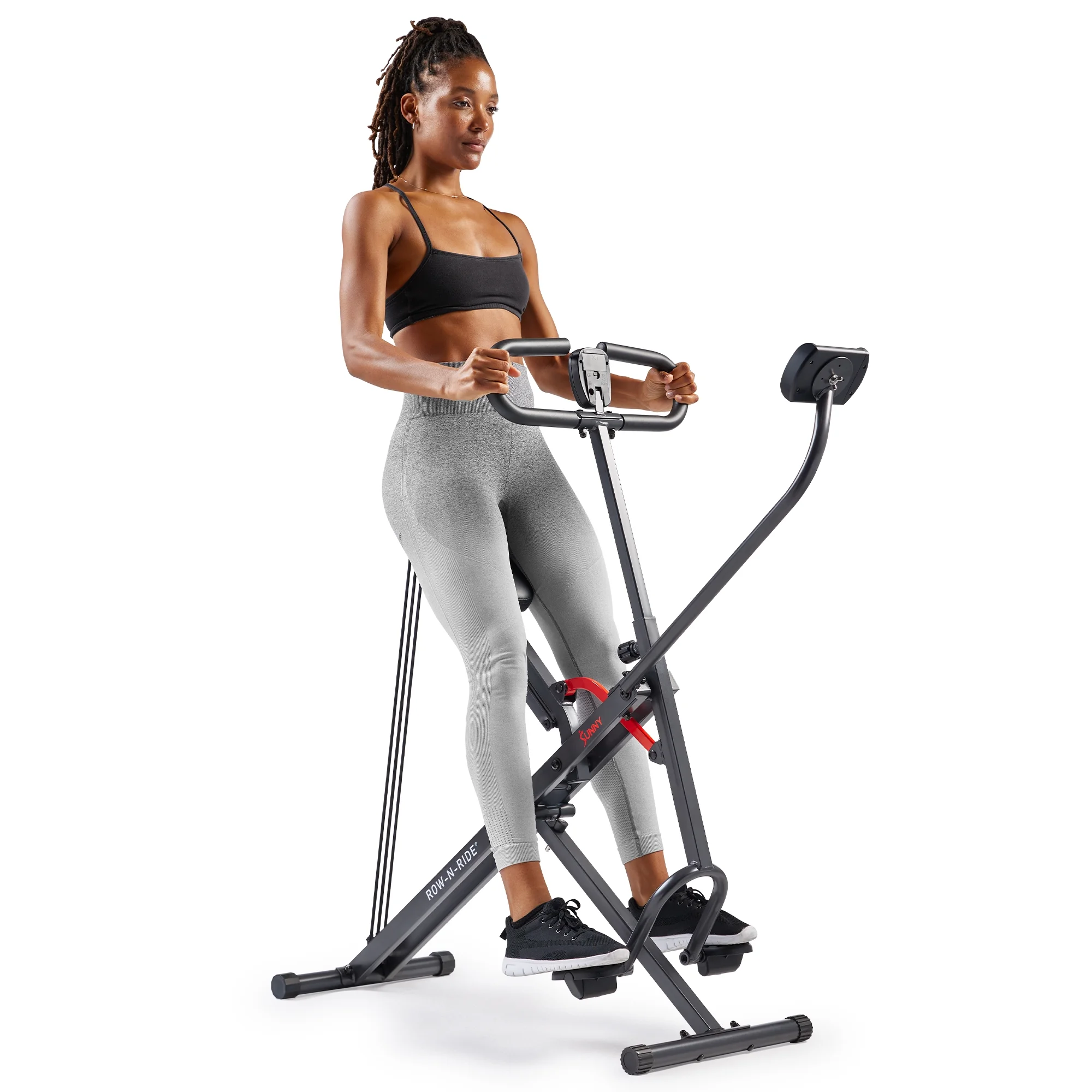 Sunny Health & Fitness Smart Upright Row-N-Ride™ Exerciser, Squat Assist Trainer for Glutes Workout with Adjustable Resistance, Easy Setup & Foldable, Glute & Leg Exercise Machine- NO. 077SMART