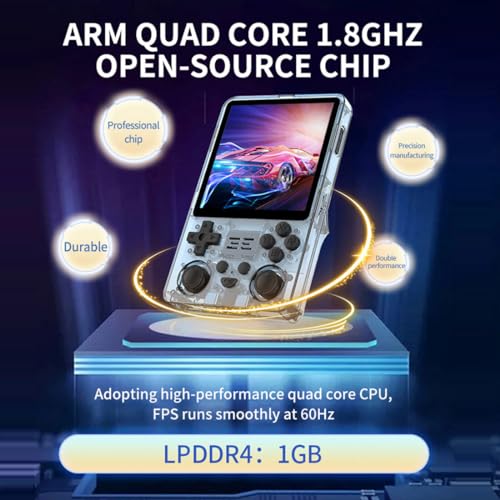 RGB20SX Handheld Game Console with 30,000 Classic Games, 4 Inch IPS Video Game Player, 16+256G Linux System RK3566 Portable Retro Gaming Console for Adults, Transparent Black