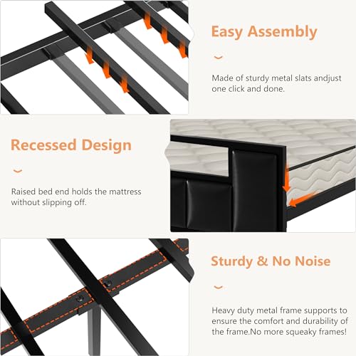 Alohappy Full Size Bed Frame with Storage Headboard & Charging Station, PU Leather Platform Bed Frame Full with LED Lights and Hidden Storage, Heavy Duty Metal Slats, No Box Spring Needed, Black