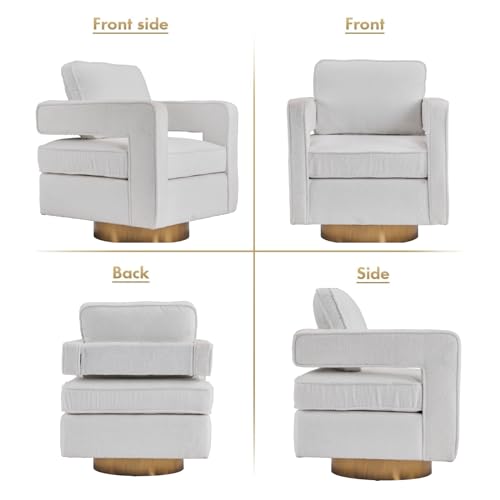 Swivel Barrel Chair,Modern Swivel Accent Chair Arm Chairs with Gold Stainless Steel Base, 360 Degree Upholstered Swivel Single Club Chair for Living Room Bedroom, Green