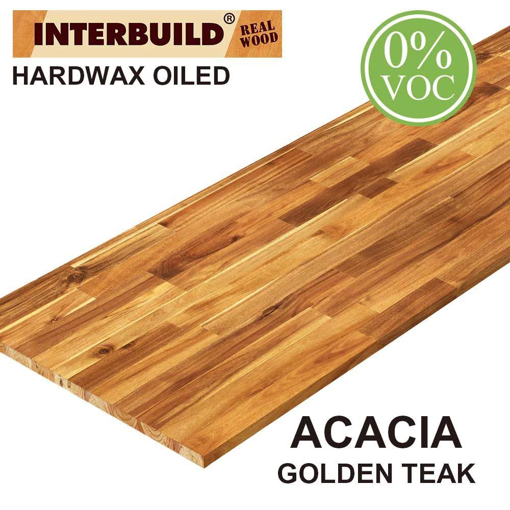 Acacia 8 ft. L x 40 in. D x 1 in. T Butcher Block Island Countertop in Golden Teak Stain