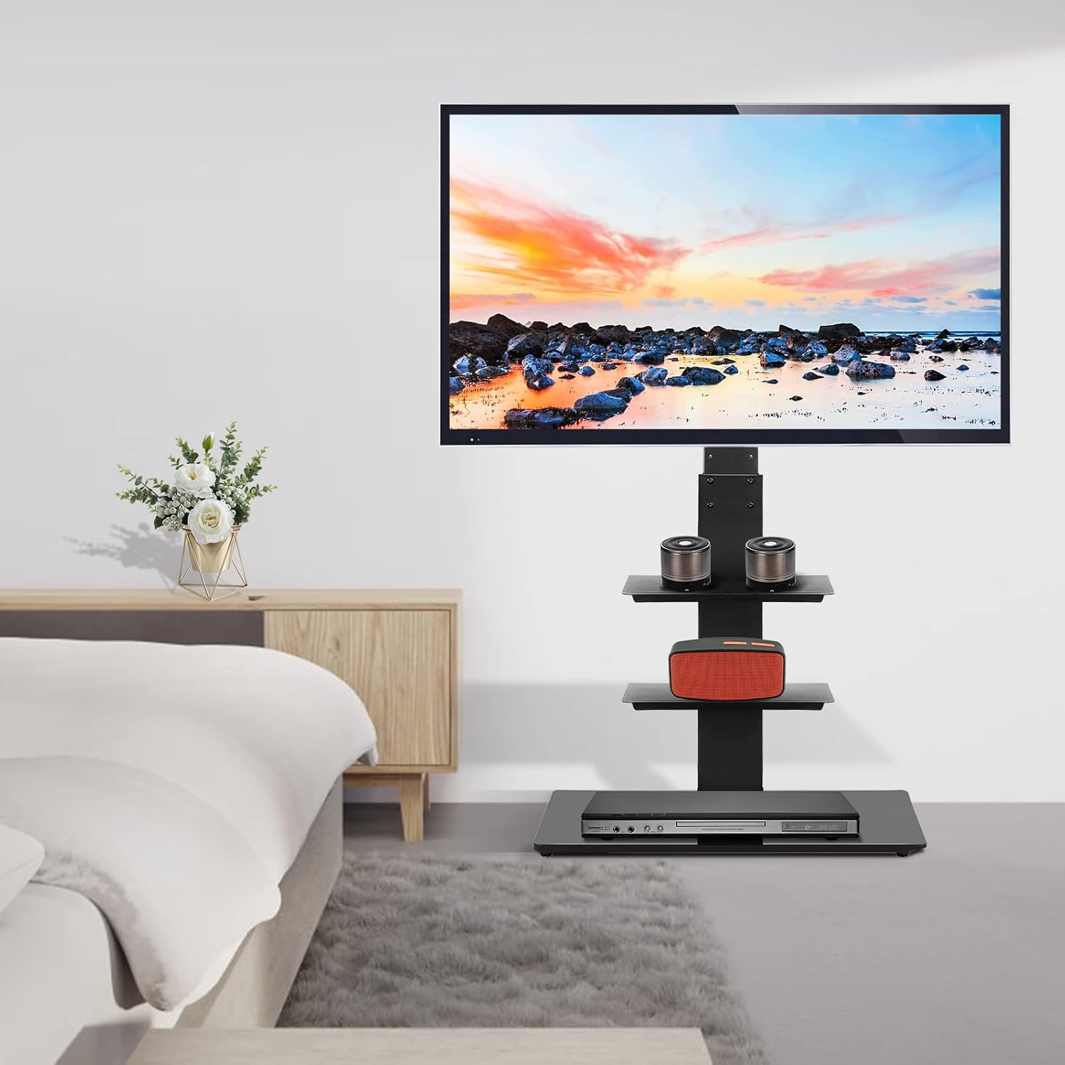 YOMT Floor TV Stand with Mount for Most 32-65 inch LCD,LED Flat or Curved Screens TVs,Universal Swivel Tall TV Stand Mount for Corner,Bedroom&Living Room,Small and Space Saving,Black