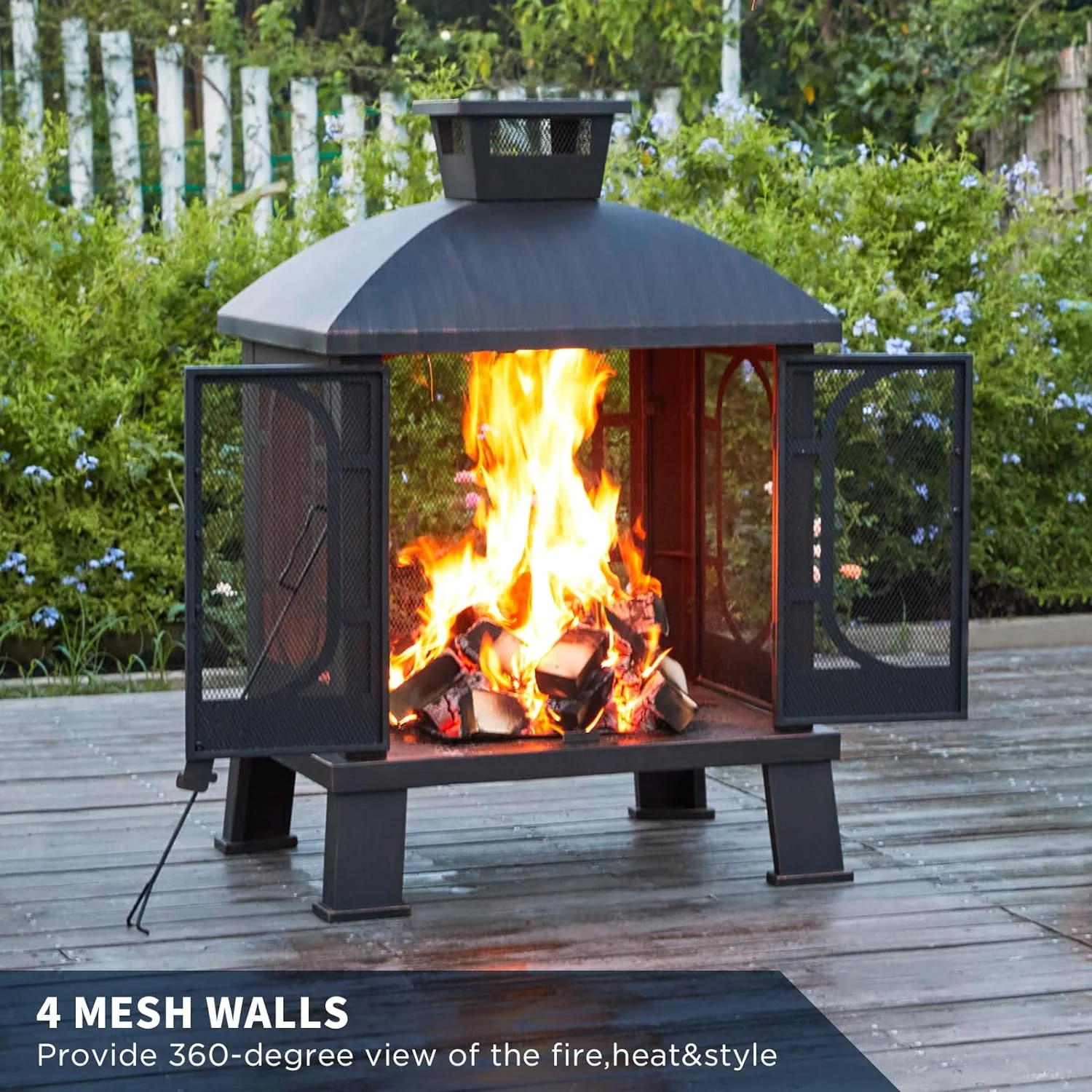 45 Inch Fire Pit Chimney, Pagoda Style Large Wood Burning Firepit, Outdoor Fireplace with Grill Grate for Barbecue, Patio, Backyard
