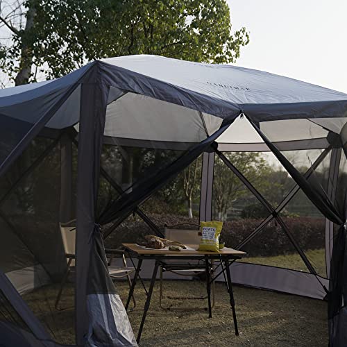 Pop Up Instant 12'x12' 6 Sided Gazebo Screen House for Camping 8-10 Person, for Backyard, Camping, Outdoor, Grey