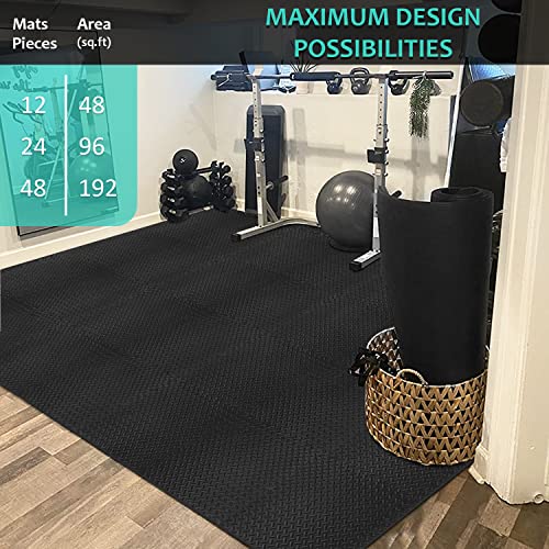 BEAUTYOVO Puzzle Exercise Mat with 12/24/48 Tiles Interlocking Foam Gym Mats, 24'' x 24'' EVA Foam Floor Tiles, Protective Flooring Mats for Gym Equipment