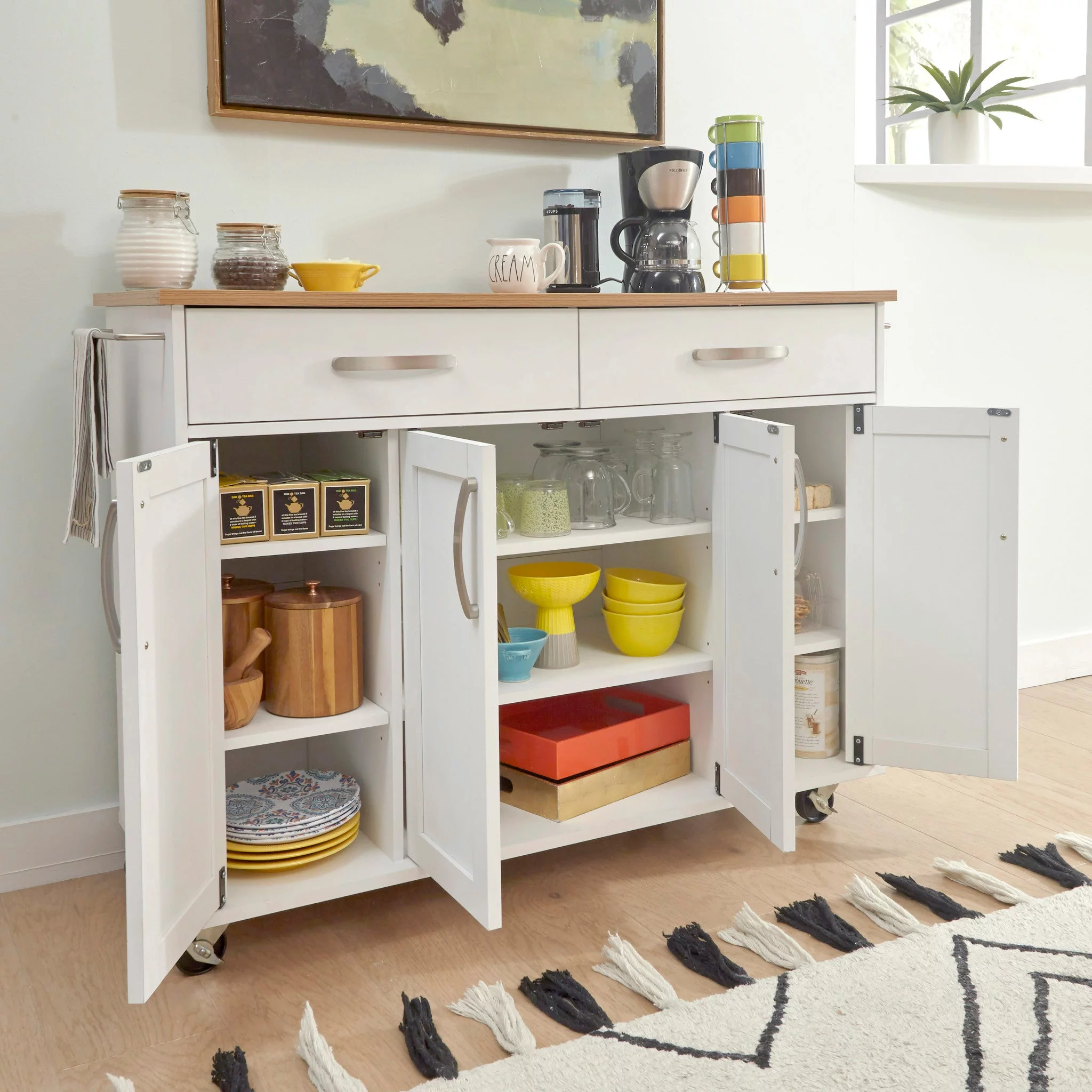 Homestyles Storage Plus Off White Wood Kitchen Cart
