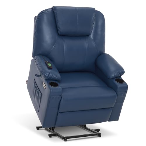MCombo Power Lift Recliner Chair for Elderly, Lift Chair with Heat and Massage, FSC Certified, USB Ports, Cup Holders, Faux Leather 7040 (Black, Medium)