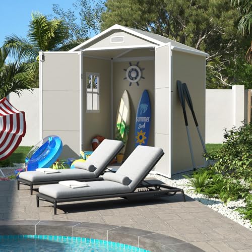 UDPATIO Outdoor Resin Storage Shed 6x4.5 FT, Plastic Garden Shed for Bike, Garbage Can, Tool, Outside Sheds with Lockable Door for Backyard, Patio, Lawn, Grey & White