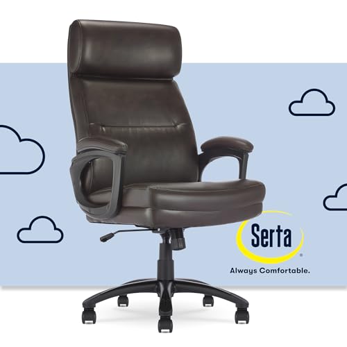 Serta Comfort Executive Big & Tall Office Chair Ergonomic High-Back Computer DeskChair, Semi Plush Cushion Seat, Soft Padded Armrests, SertaQuality Foam, Metal Swivel Base, Bonded Leather, Gray