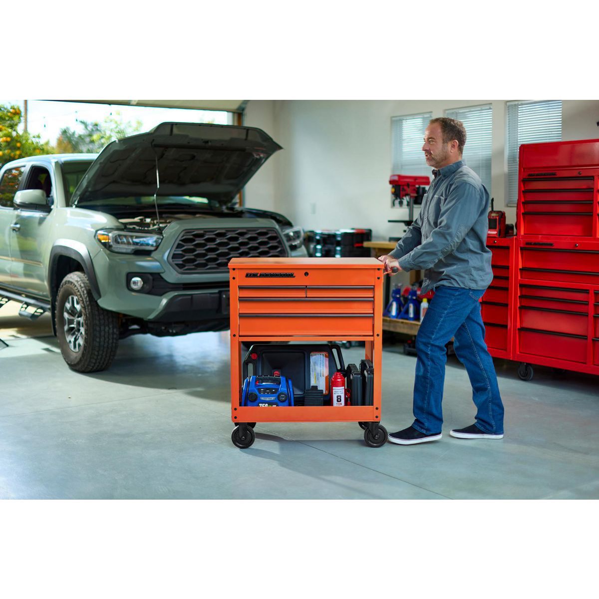 U.S. GENERAL 30 in., 4-Drawer Tech Cart, Red