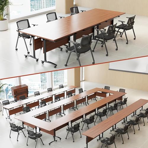 Conference Room Table 8FT White Meeting Seminar Table Business Style Folding Training Flip Top Table for Office Conference,Metal Frame with Wheels (6, White)