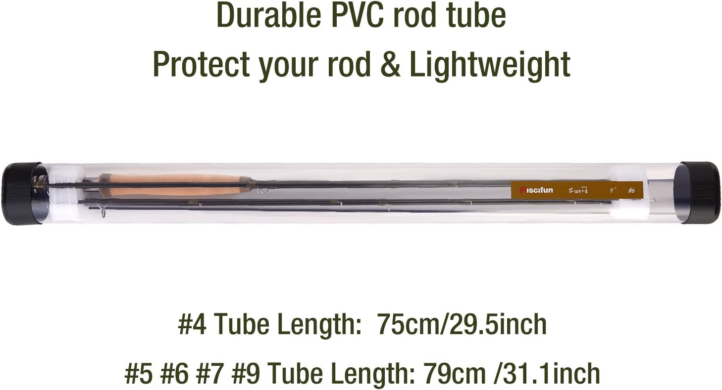 Piscifun Sword Fly Fishing Rod 4 Piece 9ft Graphite- IM7 Carbon Fiber Blank - Accurate Placement - Ingenious Design - Chromed Guide and Durable Rod Tube (Size: 4/5/6/7/9wt)