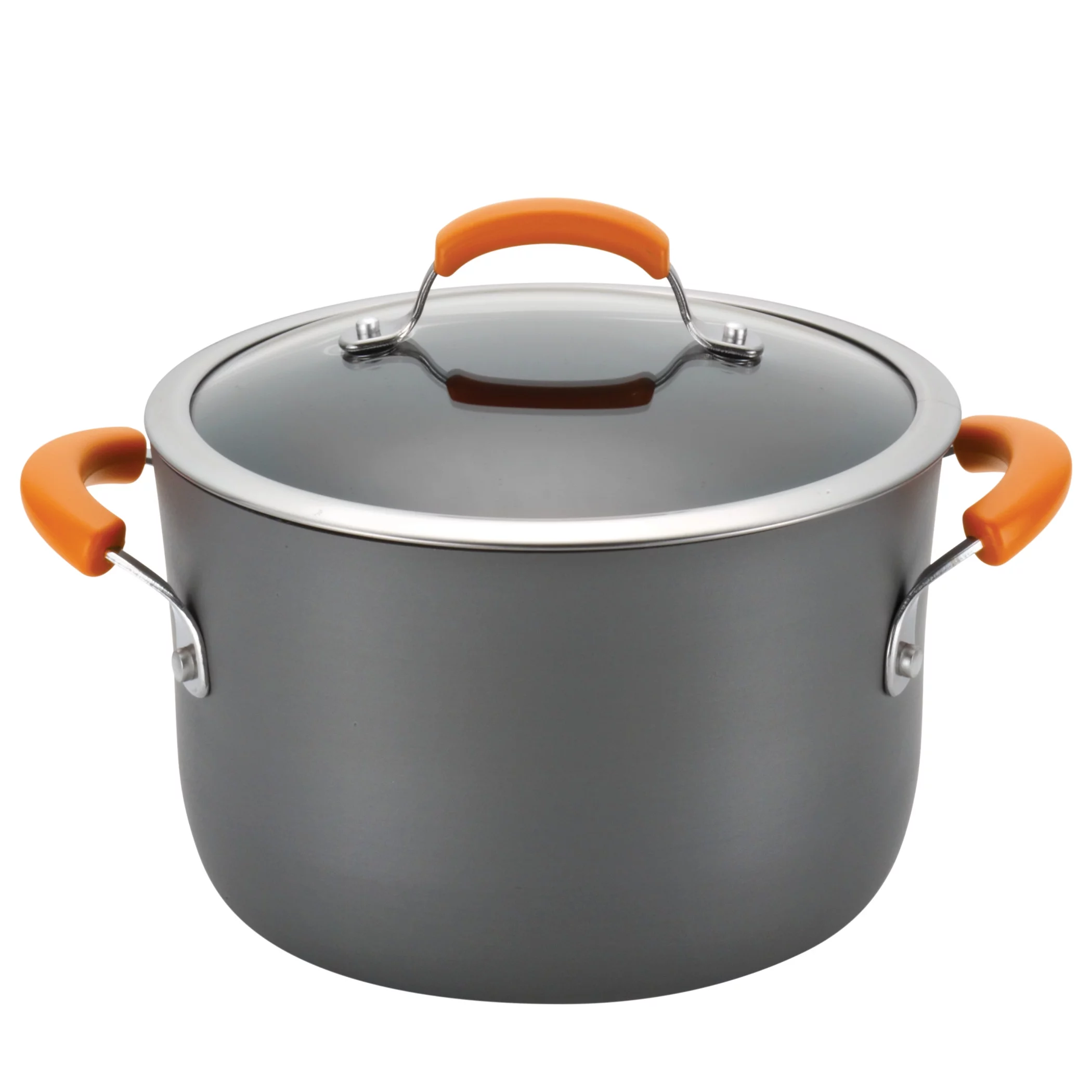 Rachael Ray Hard Anodized 14 Piece Nonstick Pots and Pans Set, Gray with Orange Handles