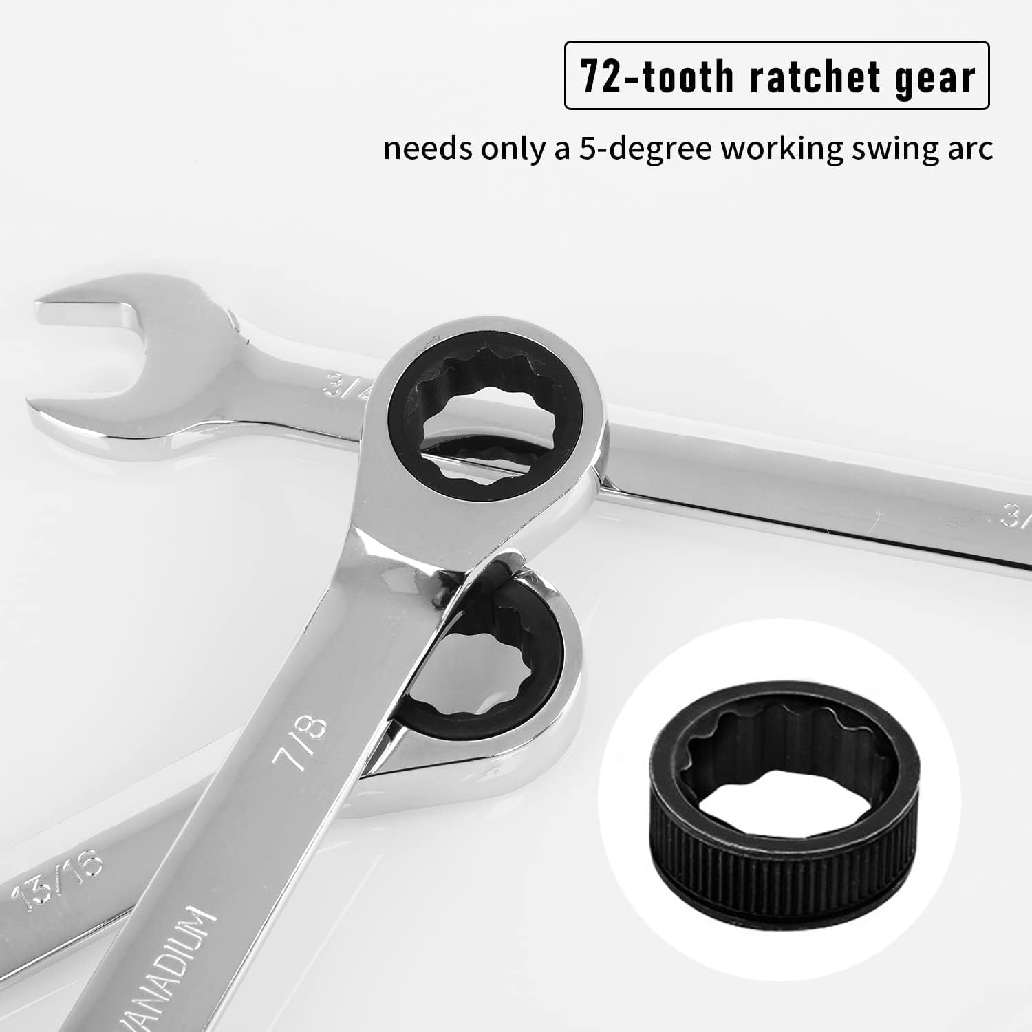 14-Piece Ratcheting Wrench Set , SAE 1/4”-7/8” , Chrome Vanadium Steel Combination Wrench set with Wrench Rack Pack of 2