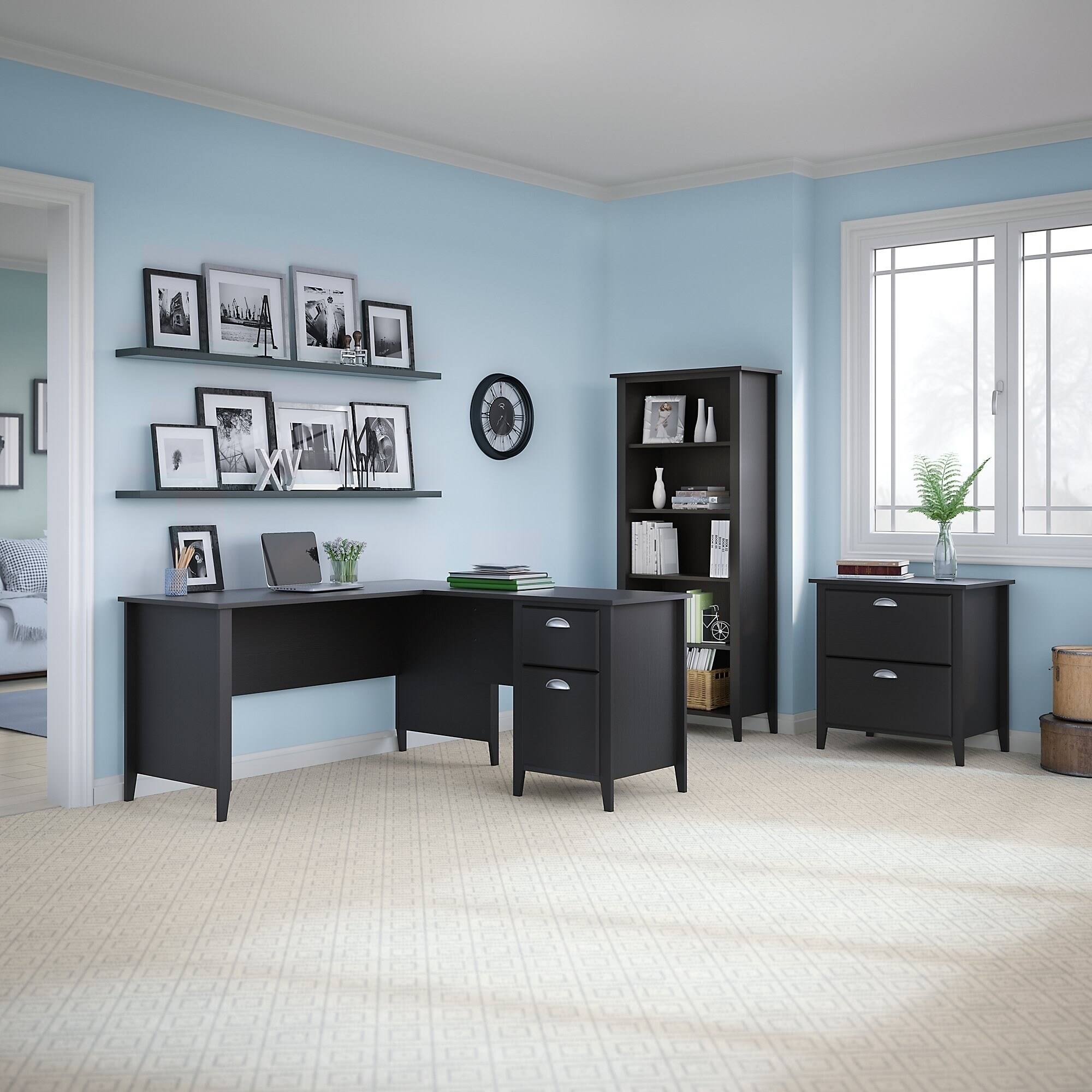 Kathy Ireland Office by Bush Furniture Connecticut 60W L Desk, Bookcase and Lateral File