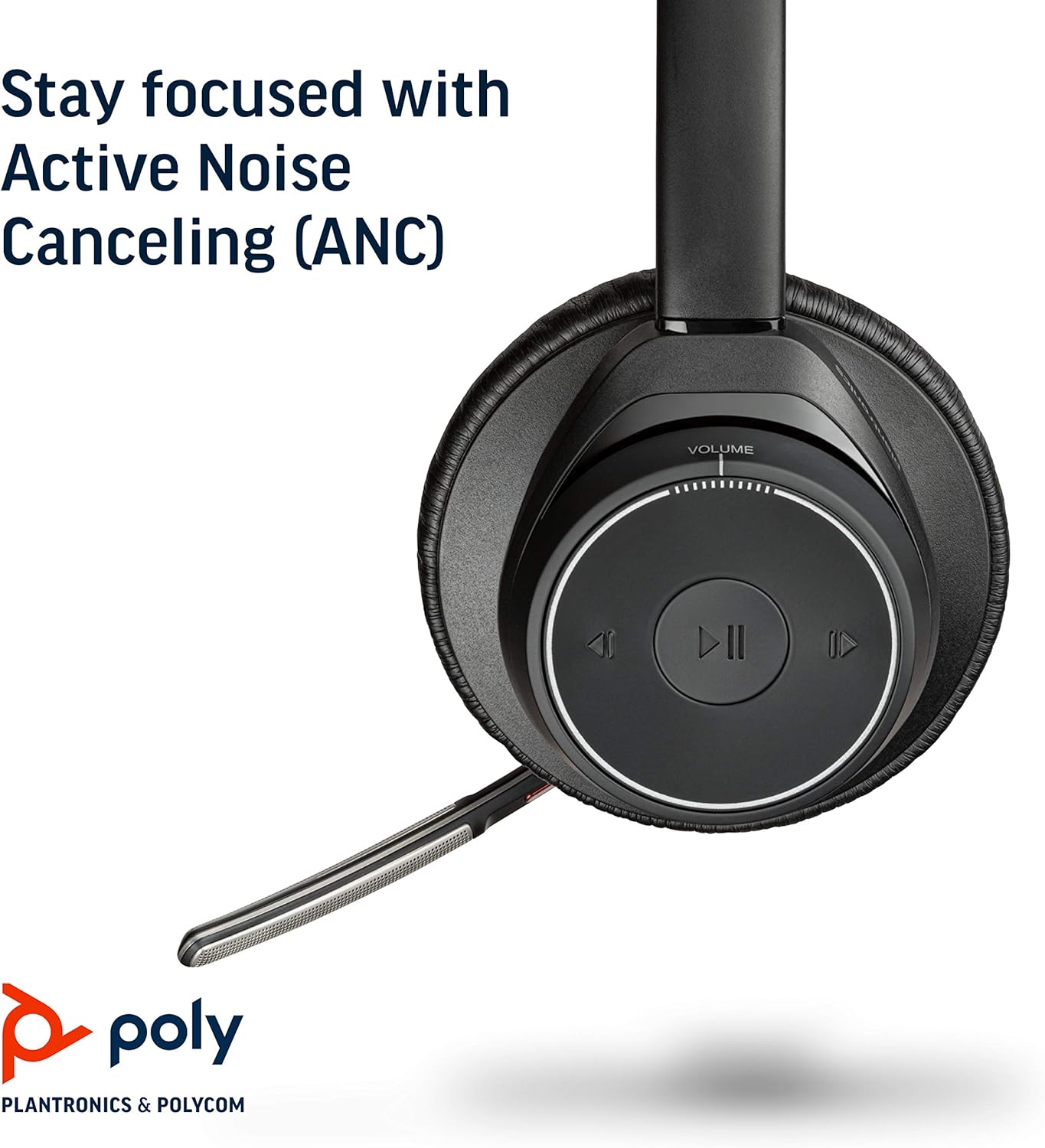 Plantronics - Voyager Focus UC (Poly) - Bluetooth Dual-Ear (Stereo) Headset with Boom Mic - USB-A Compatible with PC and/or Mac - Active Noise Canceling - Works with Teams (Certified), Zoom & more