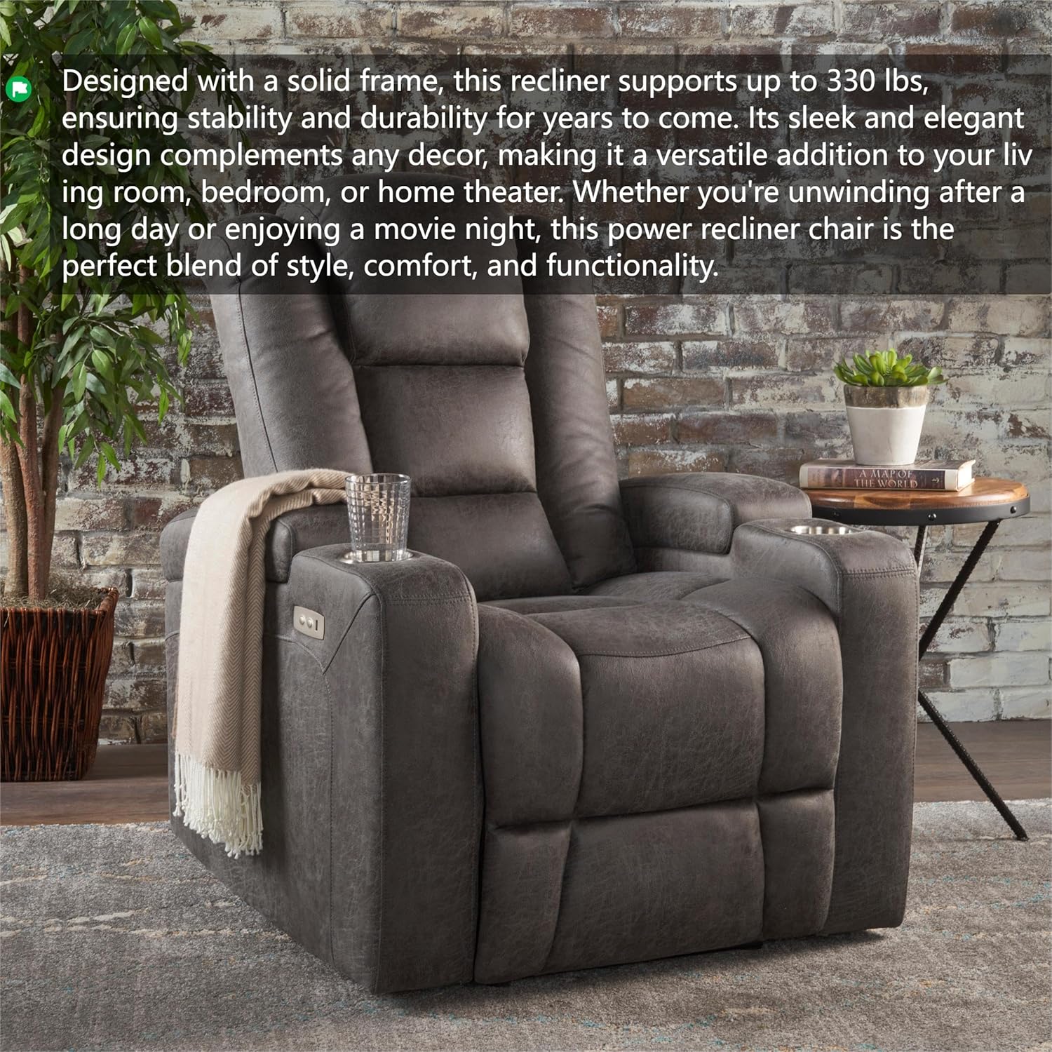 Elegant Power Recliner Chair with USB, Arm Storage, and Cup Holders -Multipurpose and Sturdy