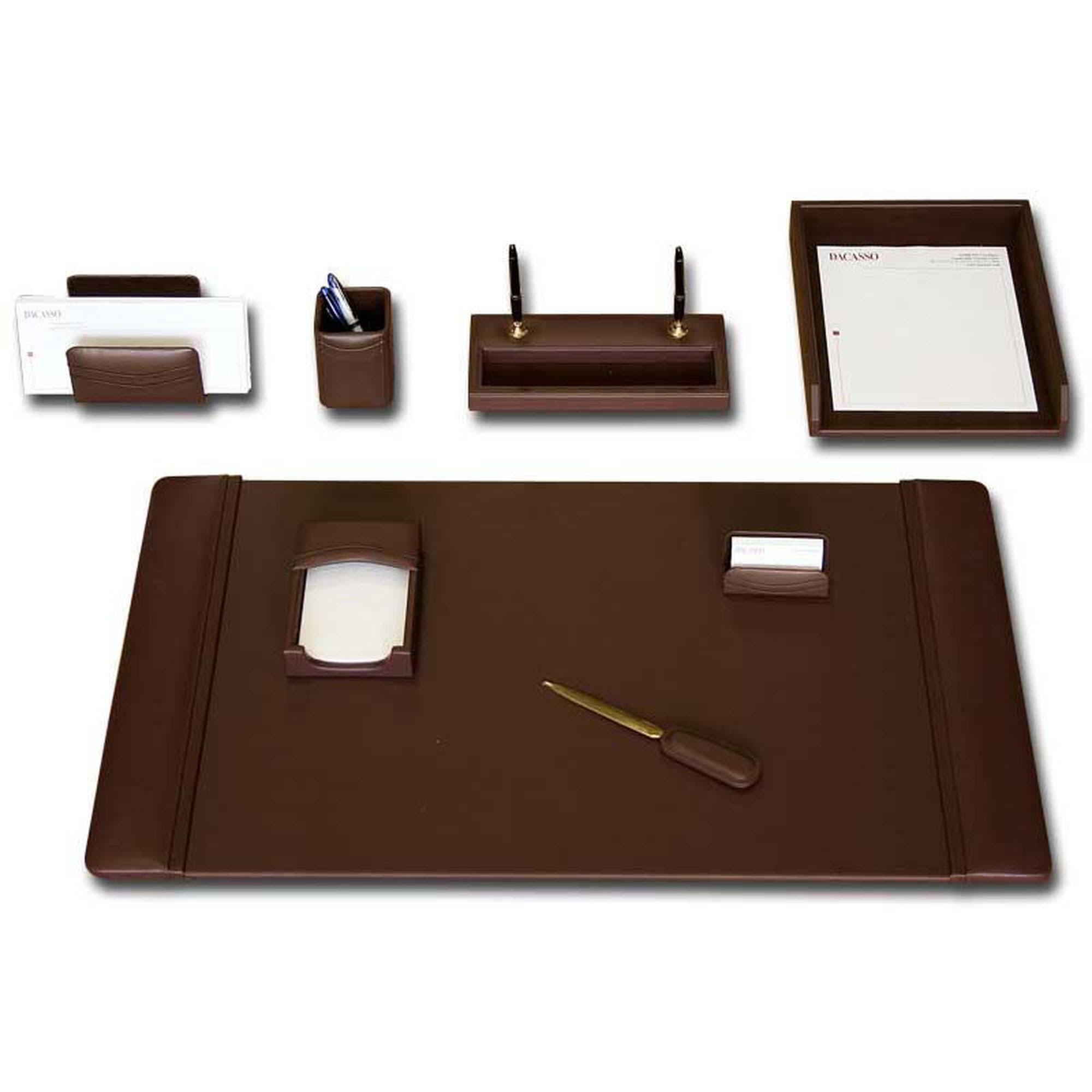 Dacasso d3412 Chocolate Brown Leather 8-Piece Desk Set