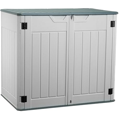 Vertical Resin Storage Shed, 60 Cuft Garden Tool Sheds & Outdoor Storage, Plastic Outdoor Storage Cabinet Waterproof, 4.5 x 2.3 ft Backyard Outside Lawn Mower Storage Shed, White