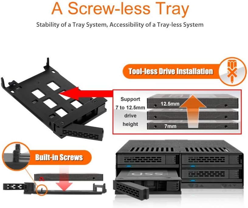 ICY DOCK 4 Bay 2.5 SAS/SATA HDD & SSD Hot Swap Cage for External 5.25 Bay | ExpressCage MB324SP-B