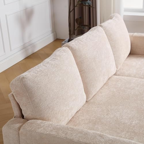 Sleeper Sectional Sofa with Storage Chaise, Side Table, L Shape Chenille Pull Out Sofa Bed, 3 Seater Convertible Couch for Living Room, Apartment, Small Space, Office, Dorm, Beige