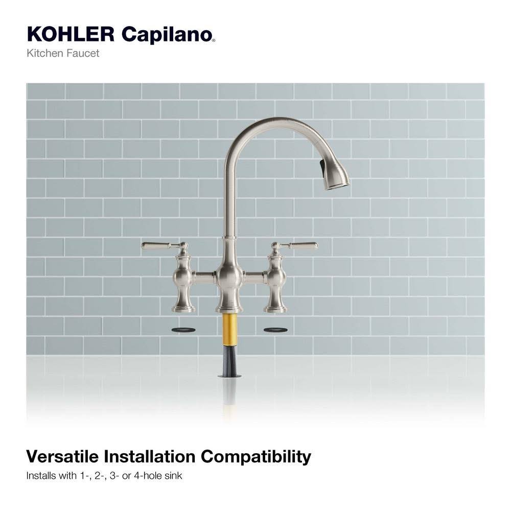 Kohler Capilano 2-Handle Bridge Farmhouse Pull-Down Kitchen Faucet with Soap Dispenser