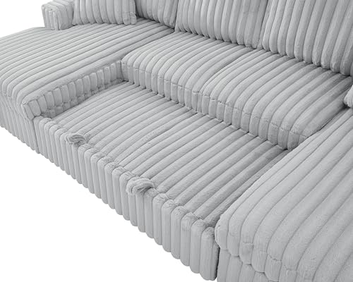 roomfitters U Shaped Sleeper Sofa, 122 Inch Oversized - 2 in 1 Pull Out Bed, Sectional Sleeper Sofa with Double Storage Chaise for Living Room, Rabbit Plush Corduroy Fabric Couch, Grey