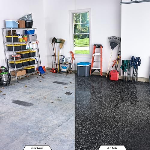 Gorilla Epoxy Garage Floor Coating (7 pc) Kit, 1-Car, Concrete Flooring, 100% Solids, Superior Adhesion, Incredibly Durable High Gloss Gray Finish, 275 sq. ft. Coverage