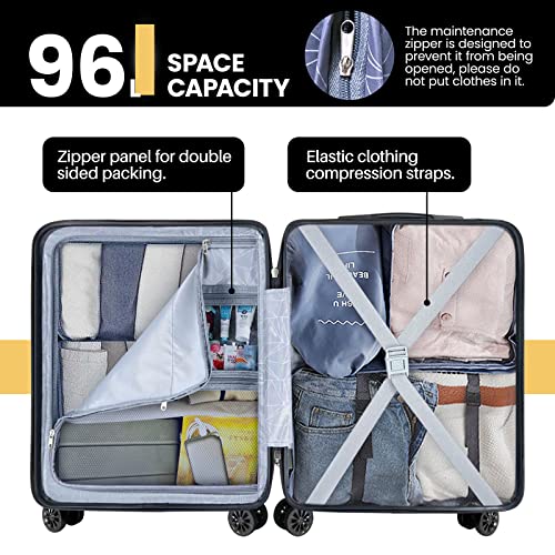 AnyZip 21" Carry On Luggage and 14" Mini Cosmetic Cases Luggage Set Hardside PC ABS Lightweight USB Suitcase with Wheels TSA (2-Piece Set (14/21),White)