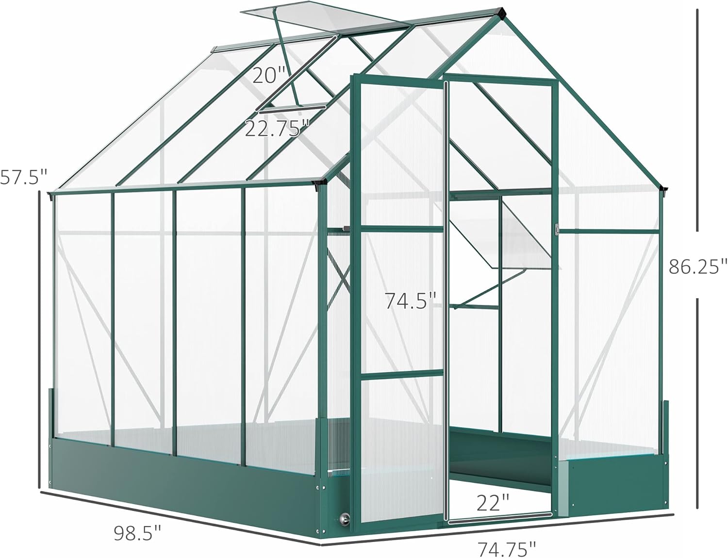Outsunny 6' x 8' x 7' Walk-in Plant Polycarbonate Greenhouse with Temperature Controlled Window Hobby Greenhouse for Backyard/Outdoor