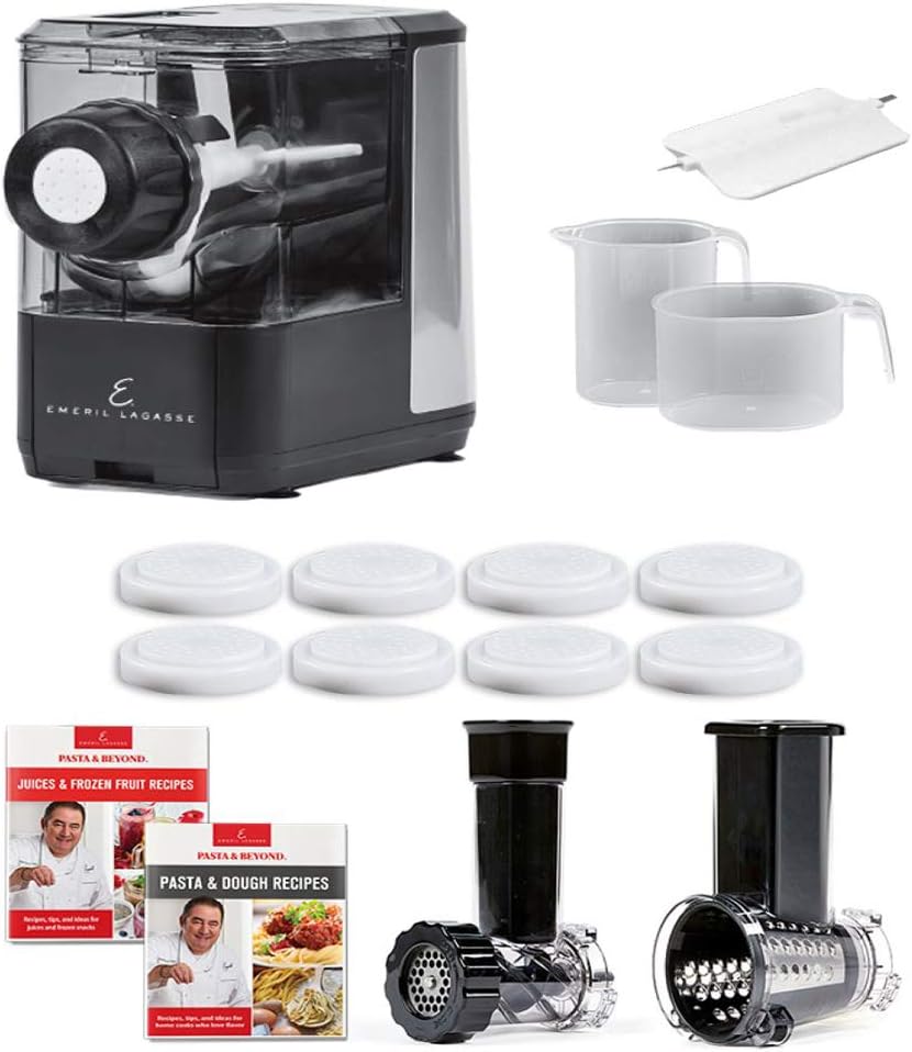 Emeril Lagasse Pasta & Beyond, Automatic Pasta and Noodle Maker with Slow Juicer - 8 Pasta Shaping Discs Black