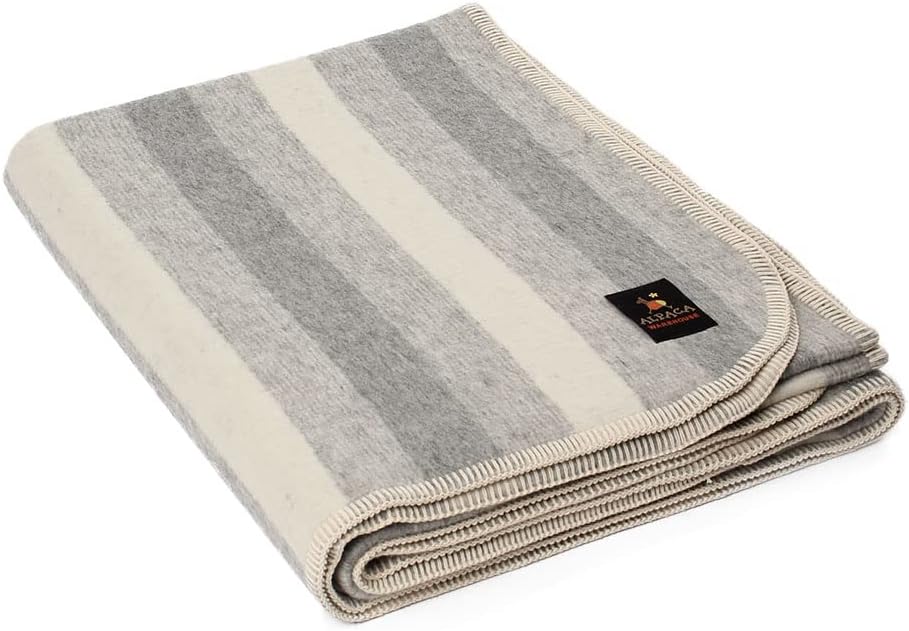 Thick Alpaca Wool Blanket Heavyweight Alpaca Wool Blanket Camping Outdoors Indoors Soft Peruvian Alpaca Wool Blankets That Come in Twin Queen King Size (Soft Gray/Ivory, Twin (Whipstitch Trim))
