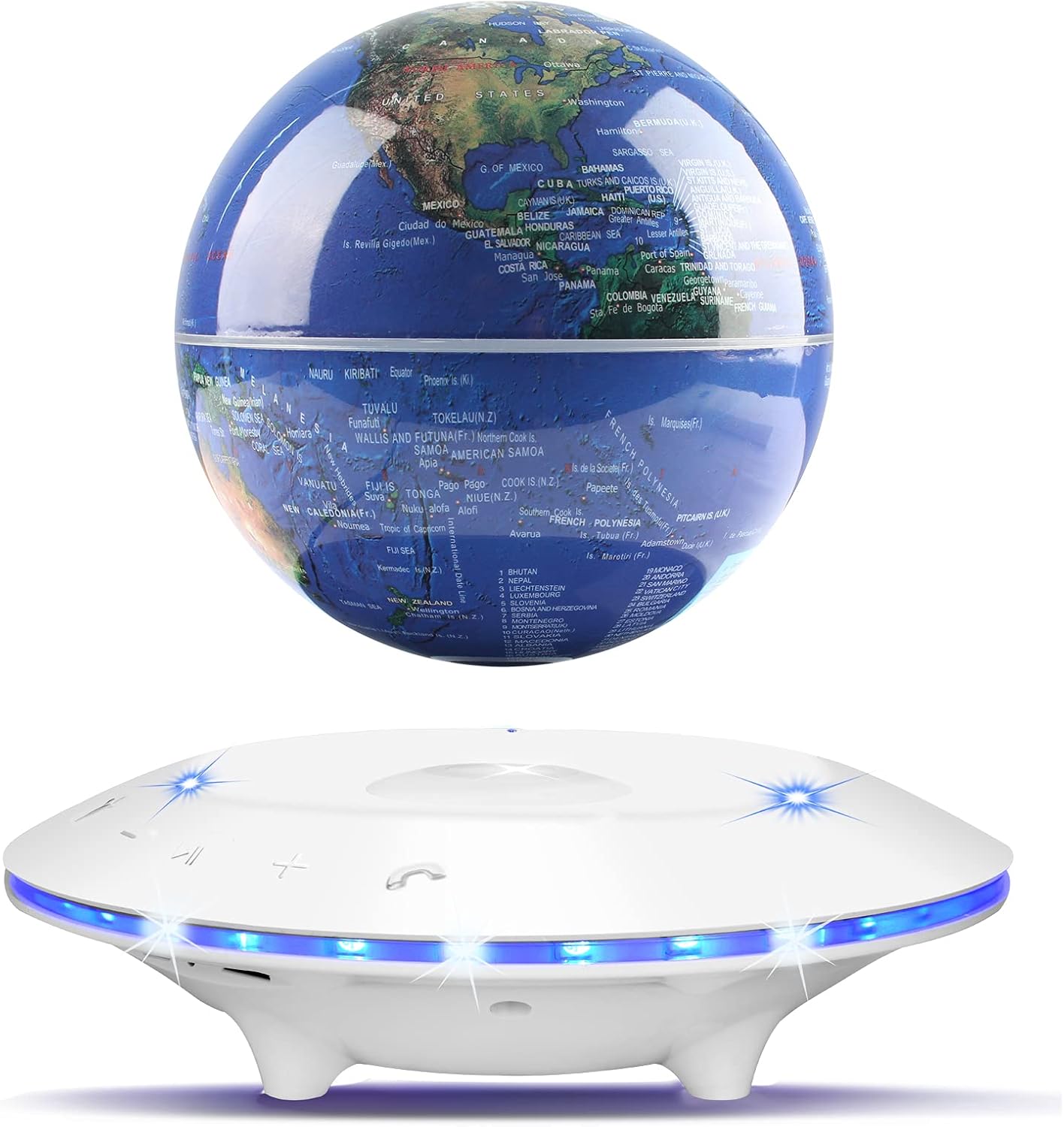 RUIXINDA Levitating Globe with Bluetooth Speaker,Magnetic Globe Floating Speakers Bluetooth 5.0 with LED Light Hands-Free Call, Electronic Gadgets Floating Globe Decor, Cool Tech Gifts for Men Kids