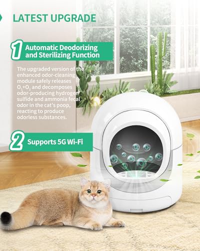 Self-Cleaning Cat Litter Box, 85L Extra Large Automatic Cat Litter Box with APP Control, Safety Protection, Odor-Removal &Weight Monitoring, for Multiple Cats,White&Grey