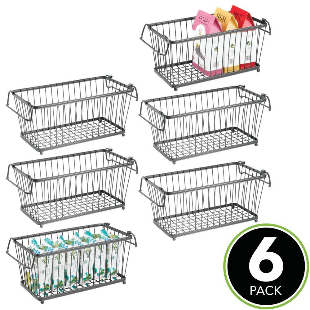 mDesign Stackable Metal Food Storage Basket with Handles