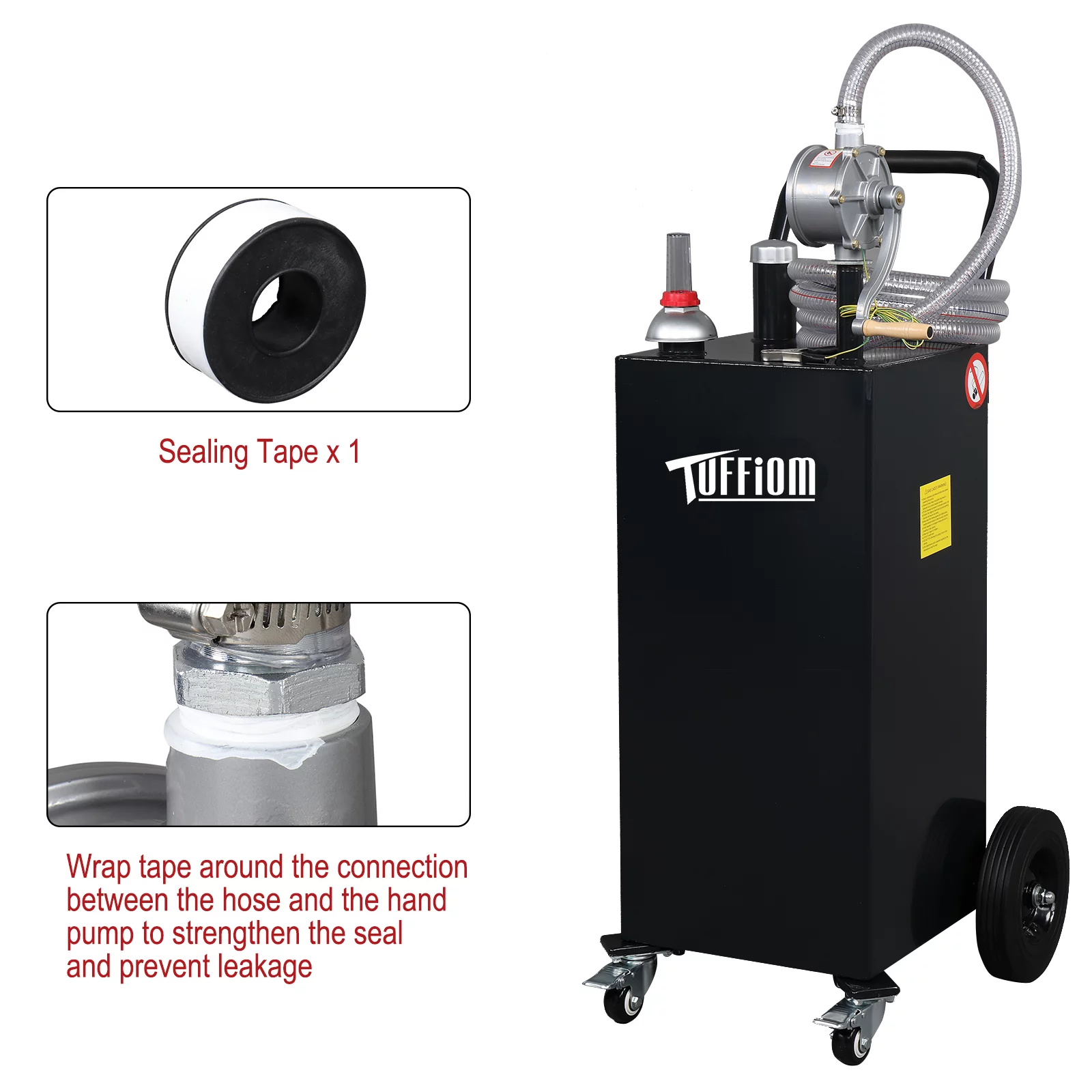 TUFFIOM 35 Gallon Gas Caddy with Hand Pump & Wheels, Gasoline Diesel Transfer Tank
