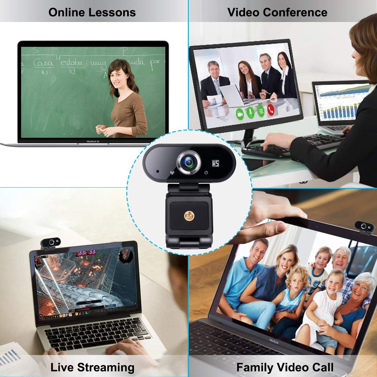 Konnek Stein Webcam HD 1080P Video, Buit-in Microphone, Computer USB Web Cam with Tripod and Privacy Cover, Plug and Play, PC Webcam for Video Calling, Conferencing, Compatible with Desktop, Laptop
