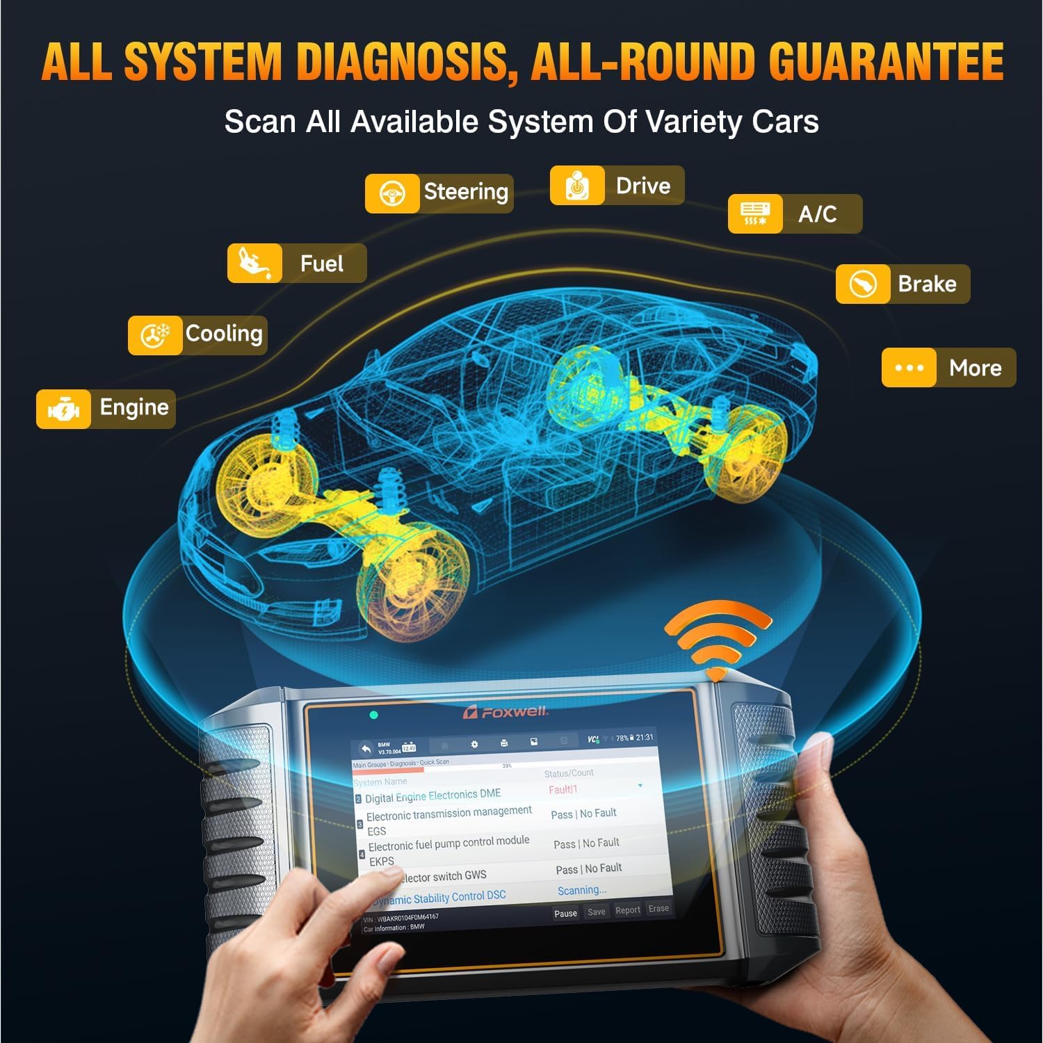 FOXWELL NT726 All System OBD2 Scanner Tablet with 12 Reset Service for All Cars Engine ABS Airbag Transmission Diagnostic Code Reader Scan Tool with Oil EPB TPMS BMS TPS Injector Coding Air Suspension