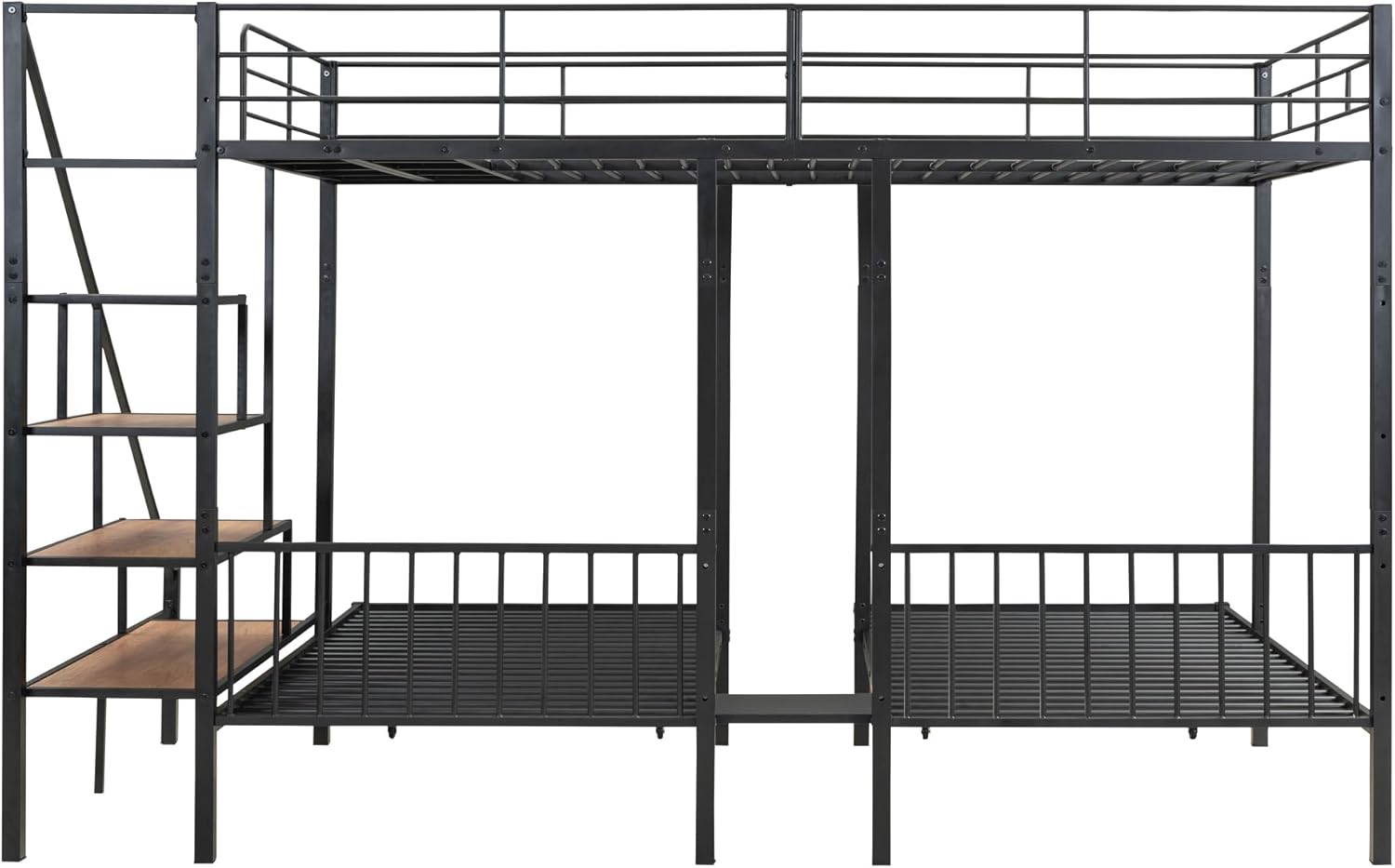 CITYLIGHT Triple Bunk Beds with Storage, Metal Full Over Twin & Twin Bunk Beds with Stairs,3 Bed Bunk Bunk for Kids, Girls, Boys,Teens, Adults,Space Saving Design,Can be Separated into 3 Beds, Black