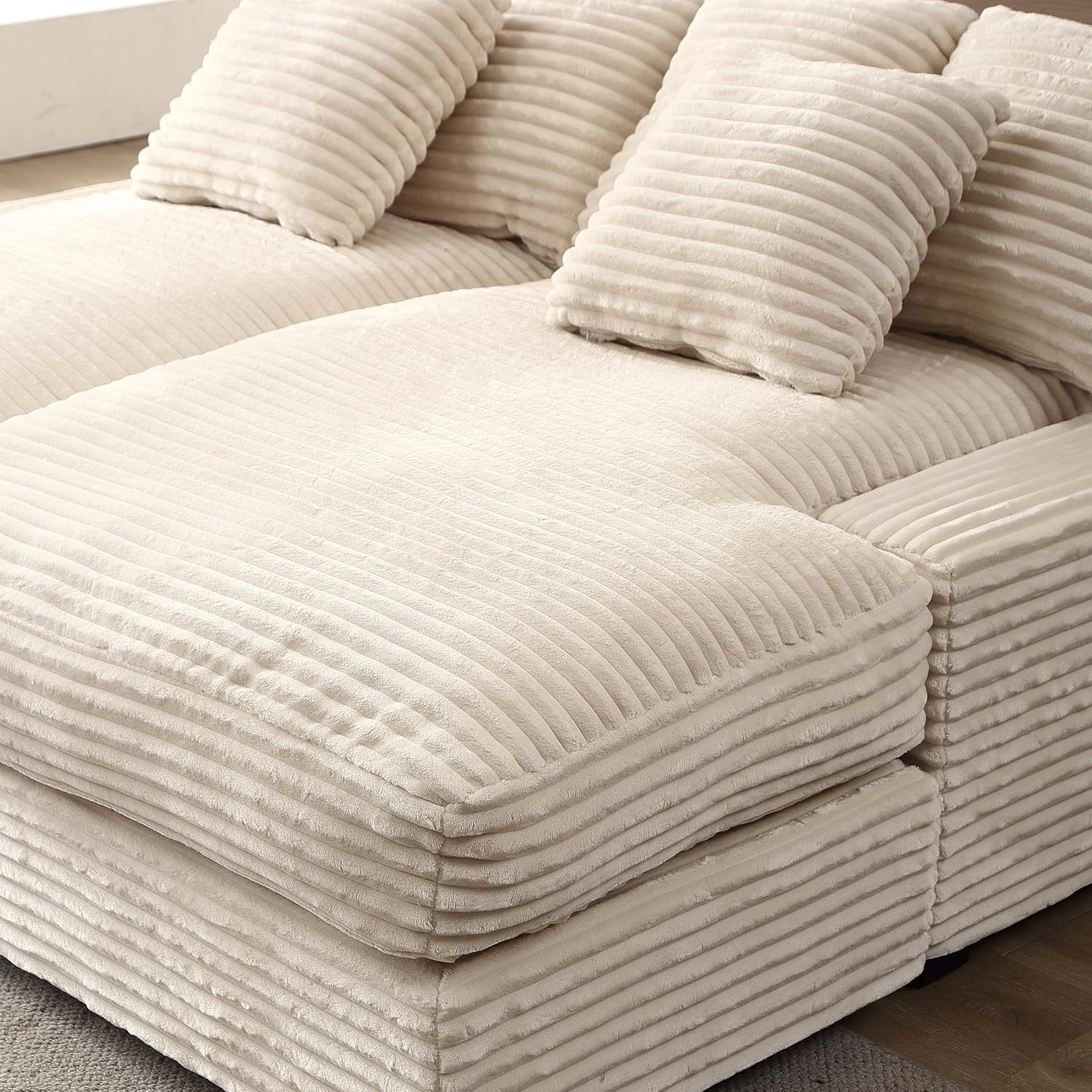 Oversized Luxe Chaise Lounge Loveseat Couch Bed, Comfy Corduroy Upholstered Indoor Leisure Sofa Recliner Daybed, Sleeper Chair with Solid Wood Legs & Throw Pillow for Living Room,Apartment