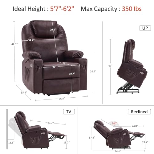 MCombo Power Lift Recliner Chair for Elderly, Lift Chair with Heat and Massage, FSC Certified, USB Ports, Cup Holders, Faux Leather 7040 (Black, Medium)