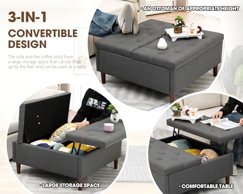 Grepatio Square Tufted Ottoman with Storage - 35.5" Large Lift-Top Storage Ottomans Upholstered Coffee Table for Living Room Bedroom (Grey)