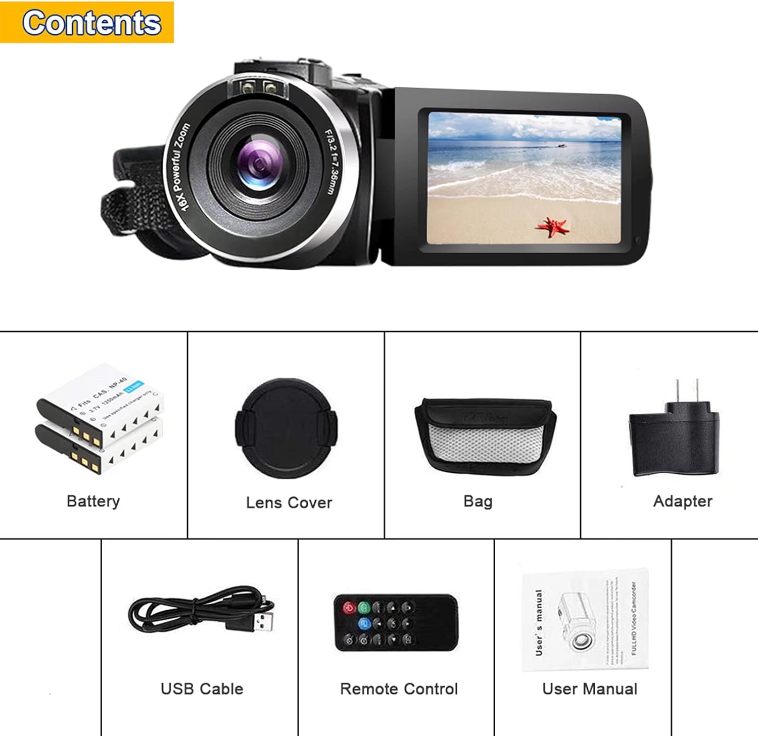 Video Camera Camcorder Full HD 1080P 30FPS 24.0 MP IR Night Vision Vlogging Camera Recorder 3.0 Inch IPS Screen 16X Zoom Camcorders Camera Remote Control with 2 Batteries Pack of 2