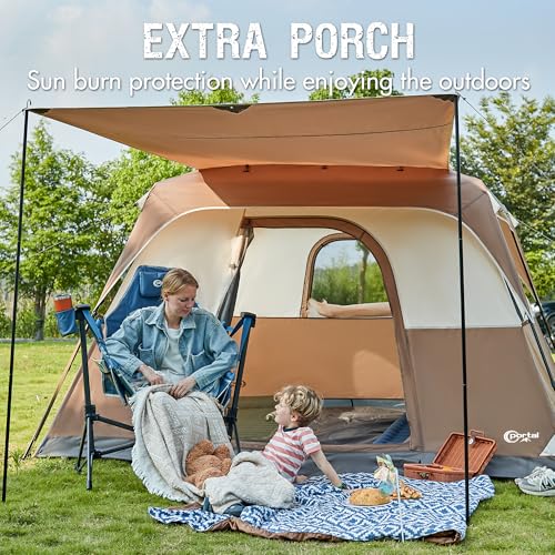PORTAL 6 Person Camping Tent with Porch, Family Cabin Tent with Spacious Space, Water Resistant, Excellent Ventilation for Camping Outdoor Party Gathering